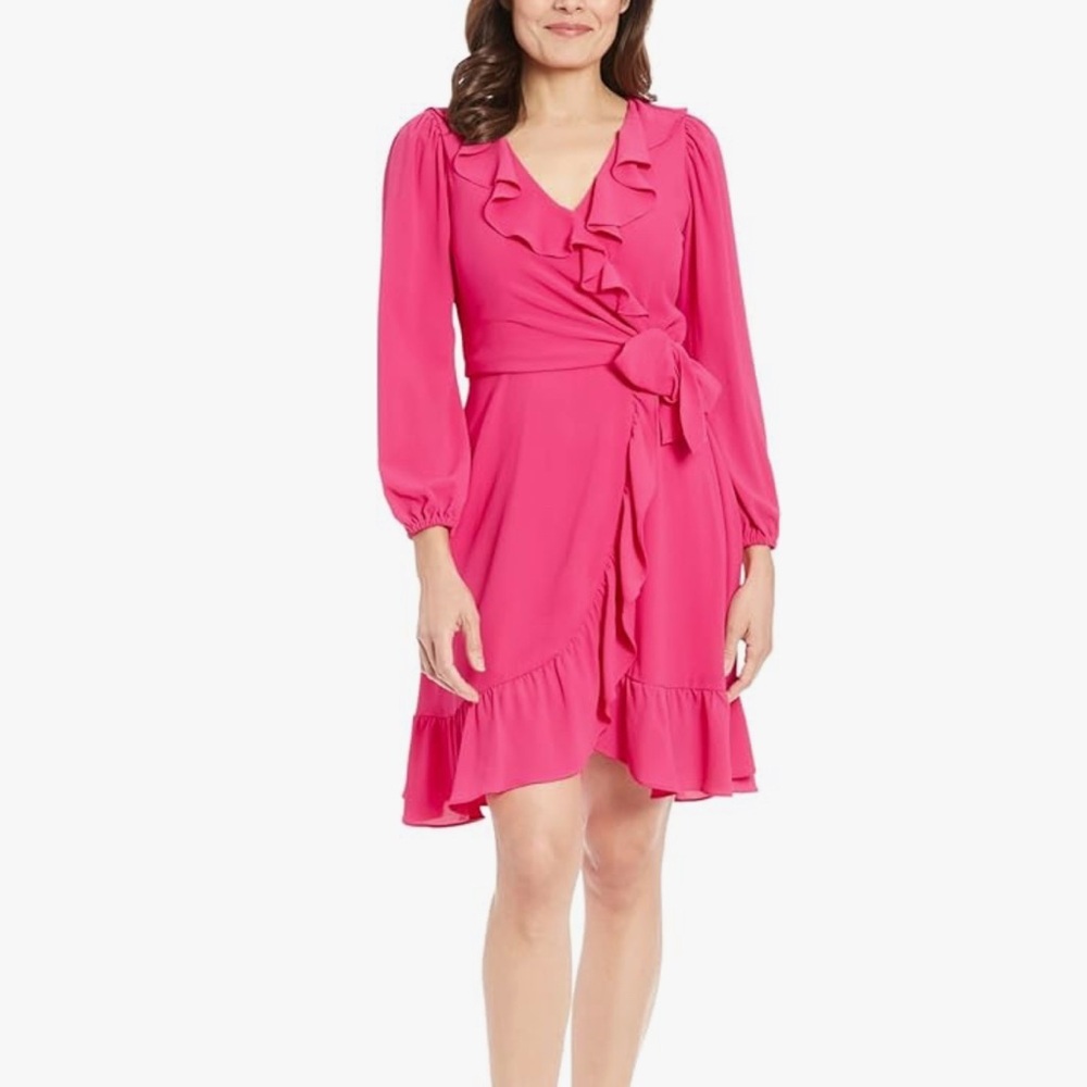Elegant Pink Ruffle Wrap Dress